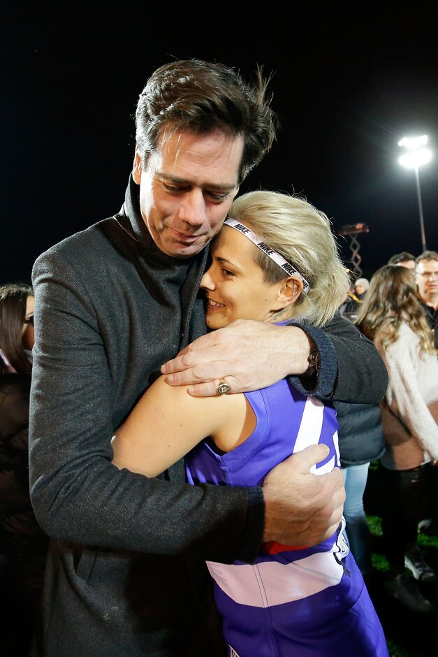 AFL 2016 Media - Womens All Stars Match AFL CEO Gill McLachlan embraces Bulldogs star Moana Hope - AFLW